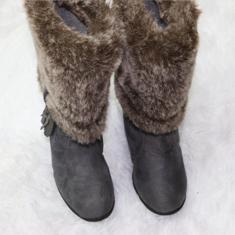 Womens Faux Suede Fur Lined Wedge Ankle Boots Size 6 Brown Cozy Winter Slip On